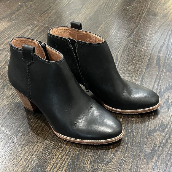 Madewell Billie Leather Ankle Boots Booties Size 8 Black Minimalist Block Heel - Picture 1 of 10